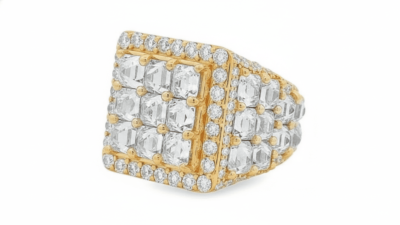 Triple-Layer Diamond Block Ring